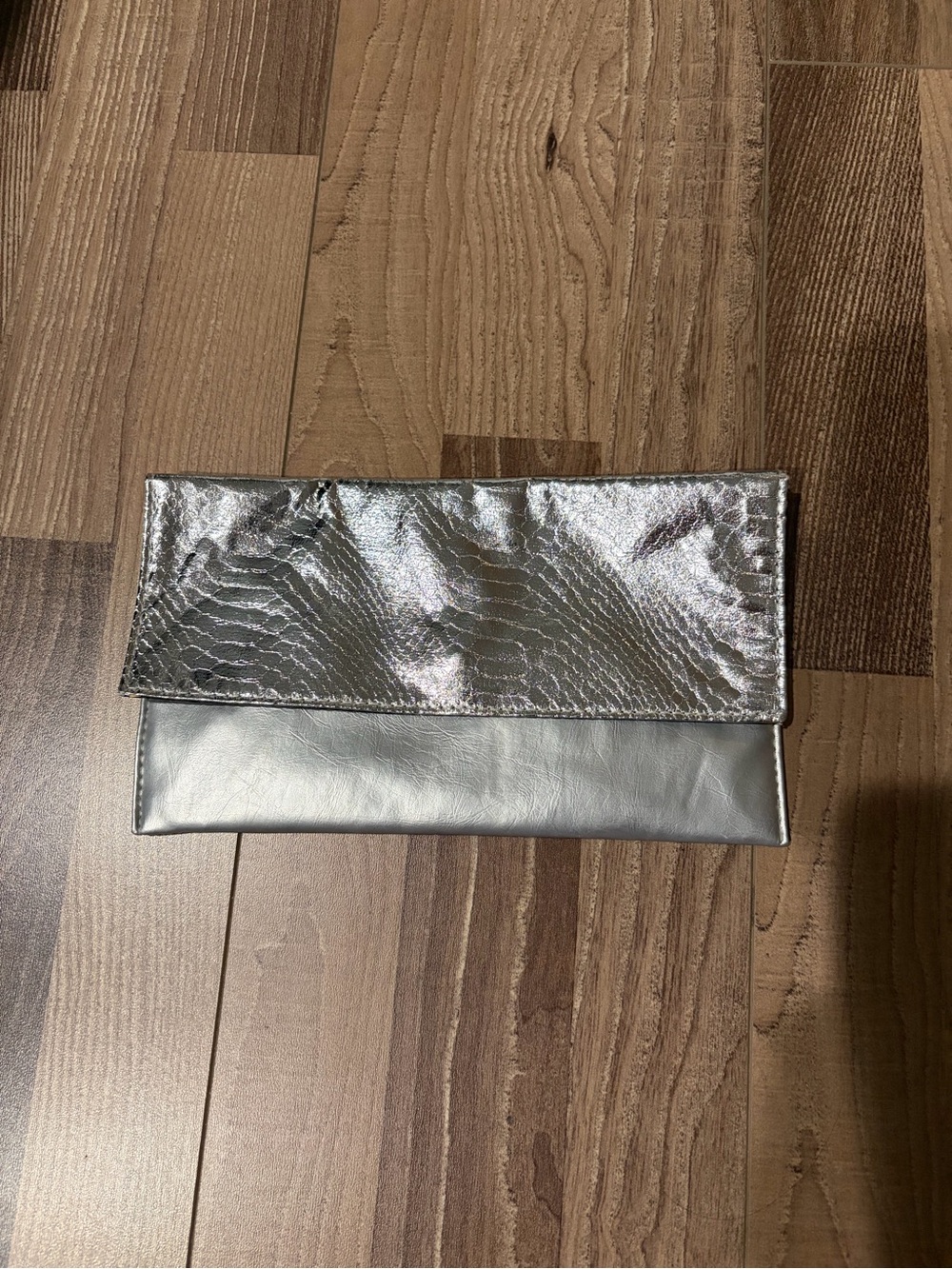 Saks Fifth Avenue Metallic Silver Fold-Over Clutch